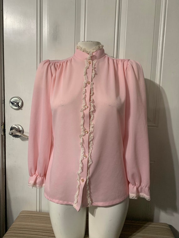 Vintage 50’s Lace Pink Blouse size M. - image 1