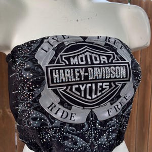 Y2K Vintage Rhinestone Harley Davidson Custom Reworked Tube Top/bandeau size M/L, Summer, Streetwear, Urban Outfitters, Bikerchic, 2000s. bild 3