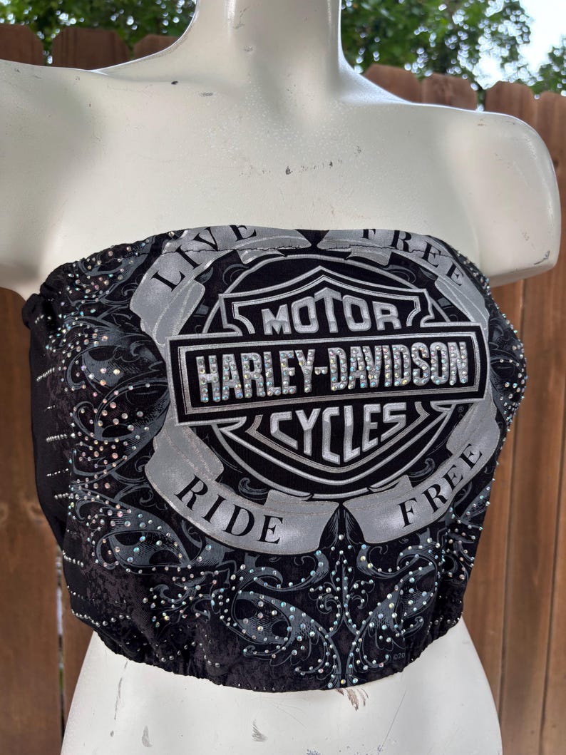 Y2K Vintage Rhinestone Harley Davidson Custom Reworked Tube Top/bandeau size M/L, Summer, Streetwear, Urban Outfitters, Bikerchic, 2000s. bild 3