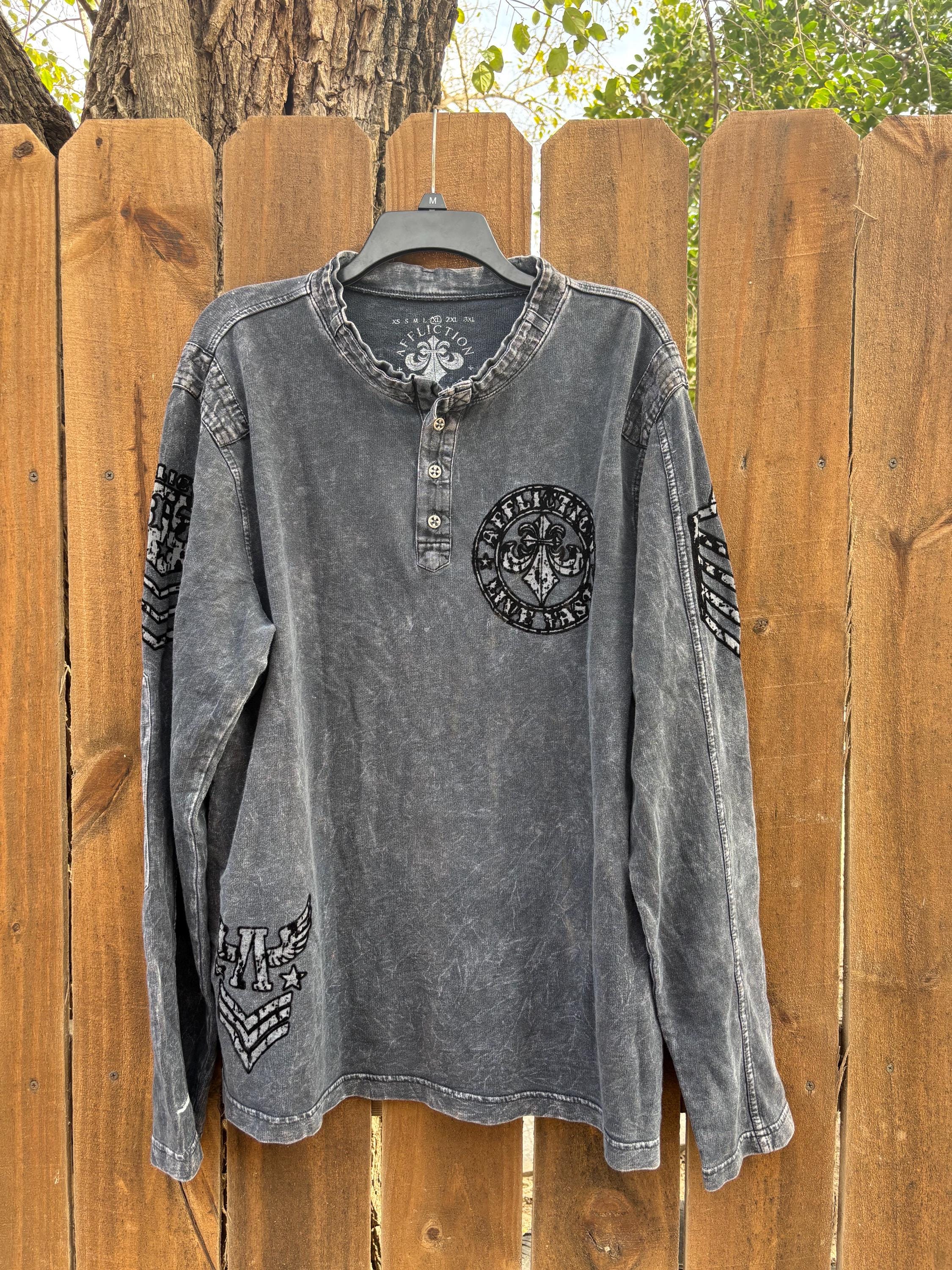 Y2K Vintage Affliction Thermal Long Sleeve T-shirt Size XL, Black 