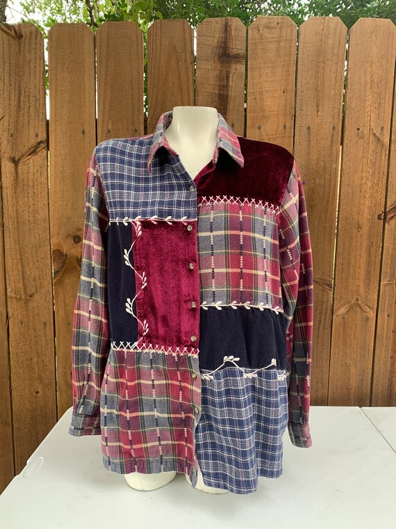 Vintage Blair flannel blouse size L, Burgundy velv