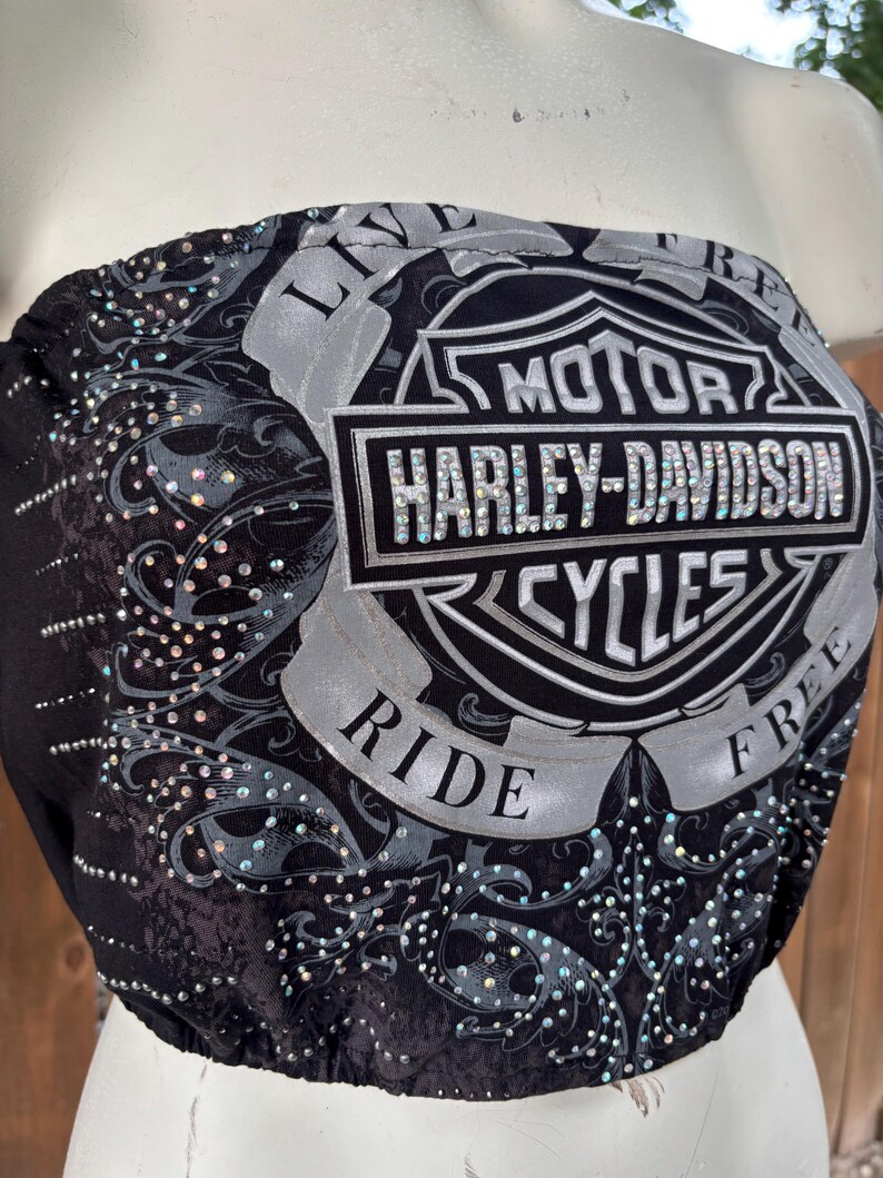 Y2K Vintage Rhinestone Harley Davidson Custom Reworked Tube Top/bandeau size M/L, Summer, Streetwear, Urban Outfitters, Bikerchic, 2000s. bild 2