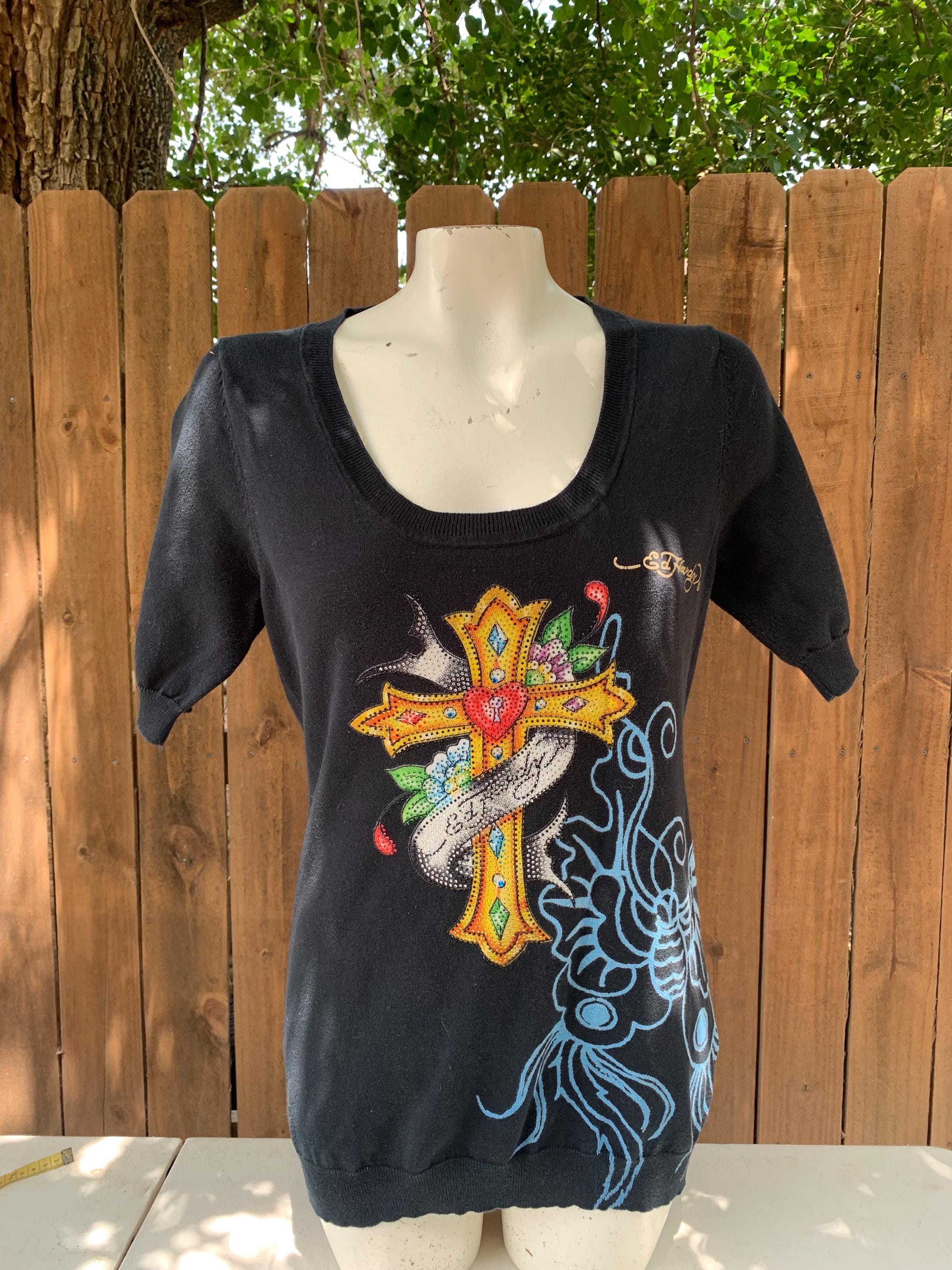 【Ed Hardy】日本未入荷 Vintage Burning Cross Tシャツ Womens Vintage Burning Cross Baby T-Shirt - Black – Ed Hardy