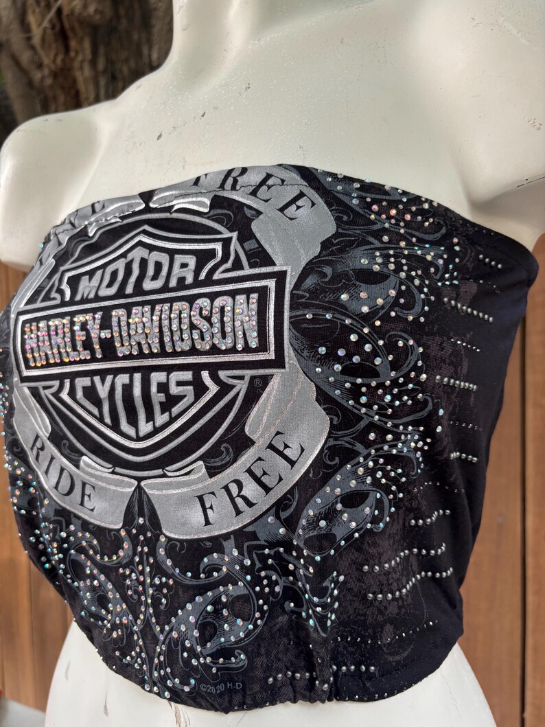 Y2K Vintage Rhinestone Harley Davidson Custom Reworked Tube Top/bandeau size M/L, Summer, Streetwear, Urban Outfitters, Bikerchic, 2000s. bild 4