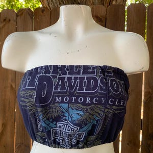 Vintage Harley Davidson Women’s Custom Reworked Tube Top/ bandeau size S/M, Summer, Streetwear, Bikerchic, Motorcycle, Upcycled.