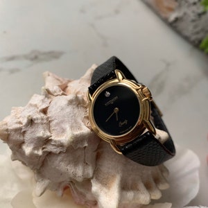 Vintage 80s Wittnauer Diamond ladies watch, Tru Vintage Leather band watch in gold tone.