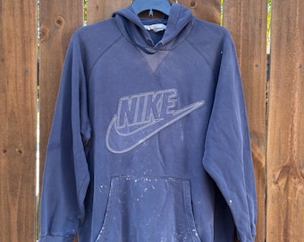 Sudadera con capucha Y2K Vintage Nike Big Swoosh para hombre, talla mediana, sudadera con capucha desgastada para hombre, Nike Vintage, azul descolorido.