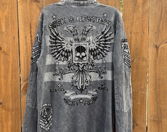 Y2K Vintage Affliction Thermal Long Sleeve T-shirt size XL, Black Velvet men’s long sleeve, Streetwear, Edgy Fashion, 2000s.