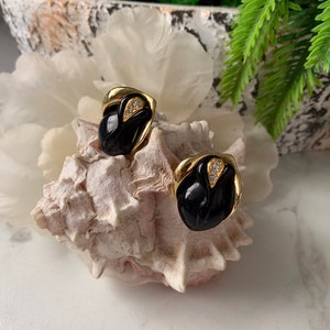 90s Vintage Kenneth J. Lane for Avon Black Rose Pierced Earrings, Vintage earrings.