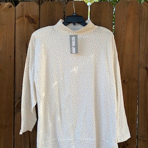 Camiseta vintage Victoria Jones de manga larga con lunares beige y multicolor y hombreras talla L RN45479.