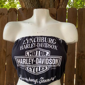 Y2K Vintage Harley Davidson Women’s Custom Reworked Tube Top/bandeau size Medium, Summer, Streetwear, Bikerchic, Motorcycle, Upcycled.