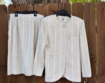 1990s Vintage Harrison Kent Beige / weißer Blazer, Anzug Größe 14, Deadstock, Neu mit Tags, Atemberaubend, Klassischer Vintage, Fashionwear.