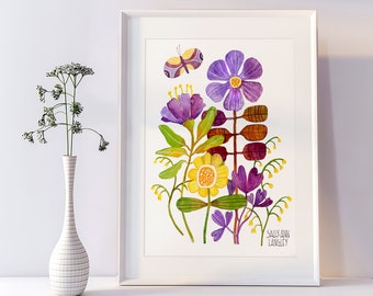 11" x 14" Giclée Print | Purple Petals Watercolor |  Limited Edition | Hand made