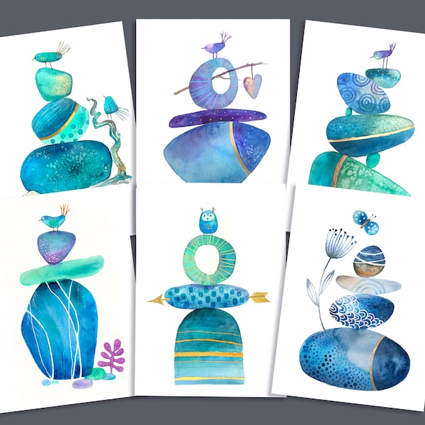 Set of 6 Art Note Cards - Rock Cairn II Collection