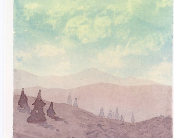 Original Watercolor Mountain Painting - Muscadine Pine - "Threesome" Polaroid