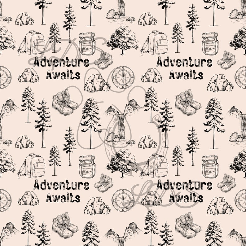 Seamless Pattern, Adventure Awaits Seamless, Hiking Seamless, Outdoors ...
