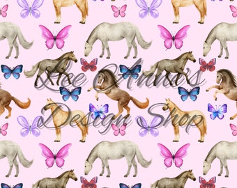 Seamless pattern, Horses seamless, butterfly seamless, horse butterfly, horse butterfly seamless, watercolor horse