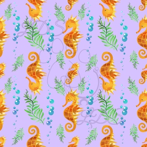 Motif sans couture, motif hippocampe, aquarelle hippocampe, vie marine, créatures marines, herbiers marins, tropical