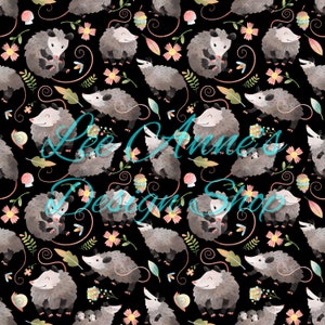 Modèle sans couture, Possum sans couture, opossum sans couture, poubelle sans couture, rongeur sans couture, animal sans couture, possum floral