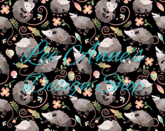 Seamless pattern, Possum seamless, opossum seamless, trash seamless,  rodent seamless, animal seamless, possum floral