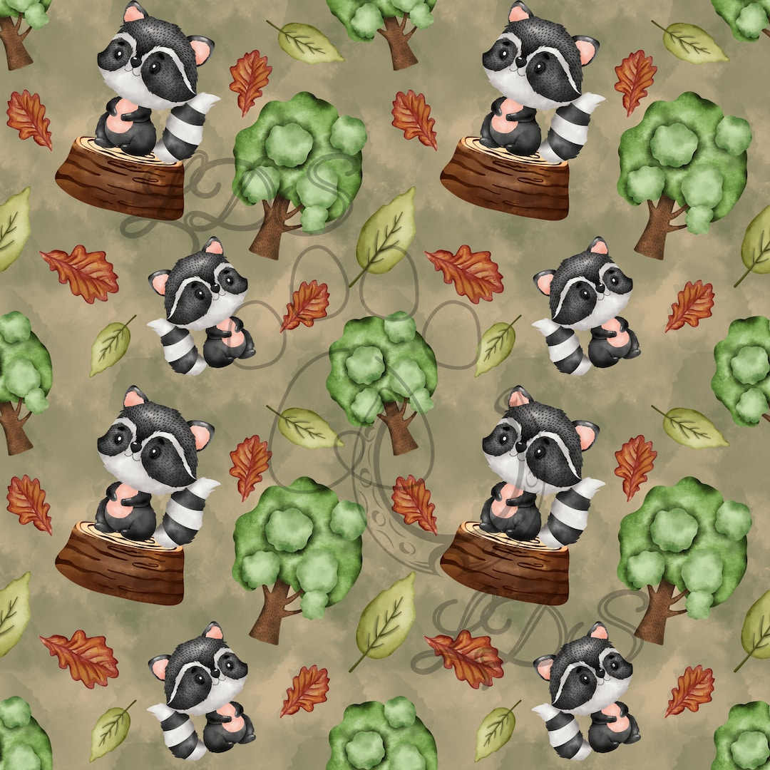 Fall Raccoon Patterns Seamless Pattern, Woodland Animals Pattern, Raccoon, Watercolor ...