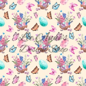 Motif sans couture, sans couture de Pâques, floral de Pâques, aquarelle de Pâques, papillon sans couture, panier de Pâques sans couture
