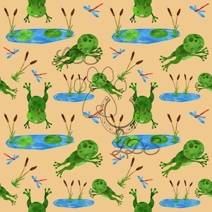 Padrão sem emenda, sapo, sapo pulando, sapo aquarela, lagoa, nenúfar, padrão de sapo, meninos, crianças, fofo