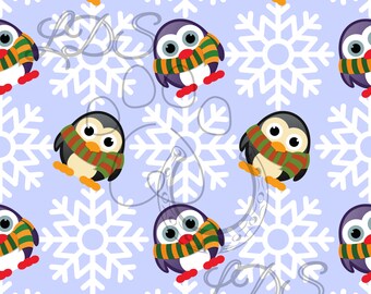 Seamless pattern, Christmas pattern, penguins pattern, penguin winter, cute penguins, penguins snowflakes, snow