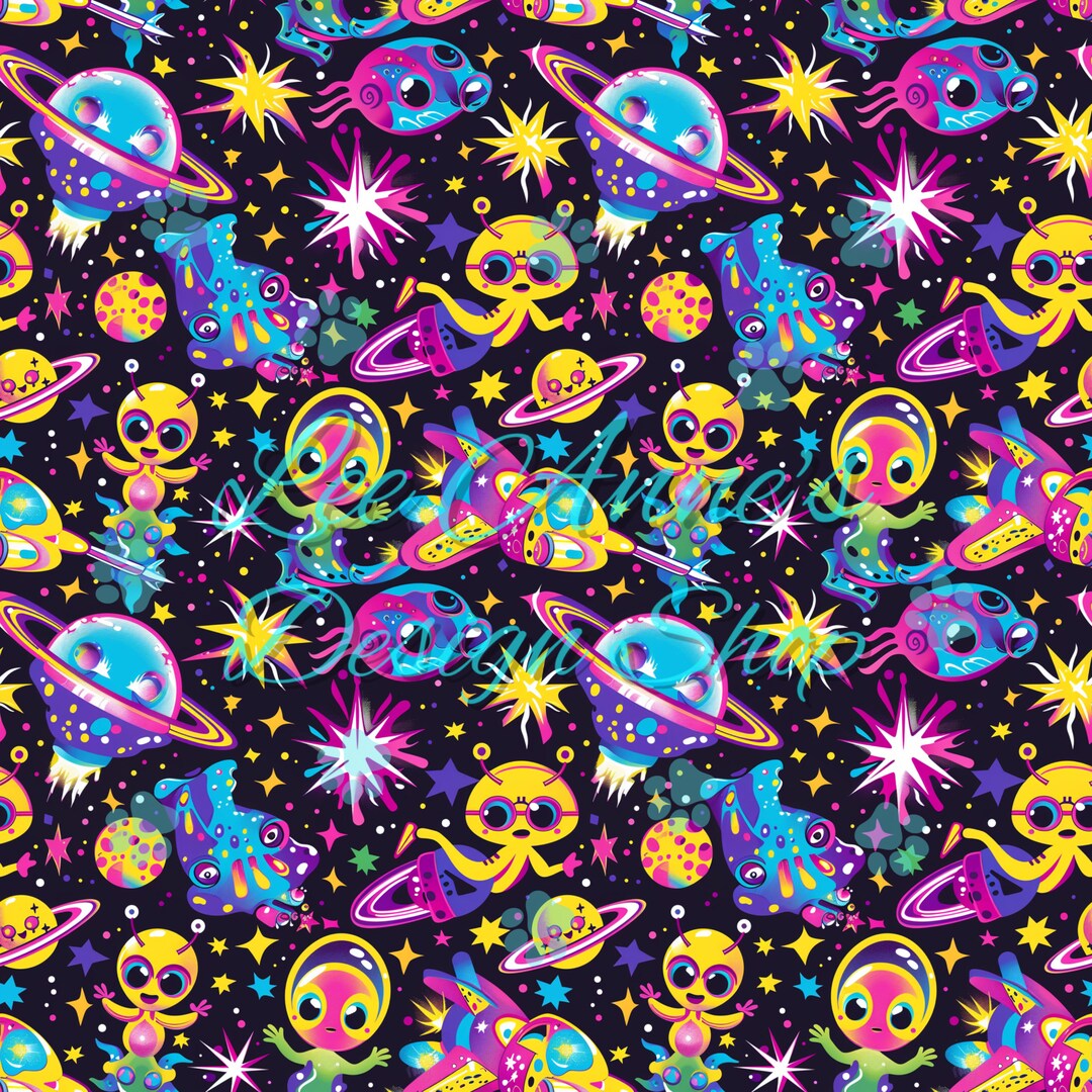 Seamless Pattern, Alien Seamless, Neon Alien Seamless, Spaceship ...