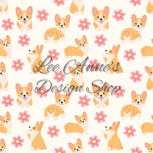 Nahtloses Muster, corgis seamless muster, corgis muster, corgis und blumenmuster, hundemuster, hund seamless