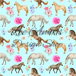 Seamless pattern, Horses seamless, Floral seamless, horse floral, horse floral seamless, watercolor horse
