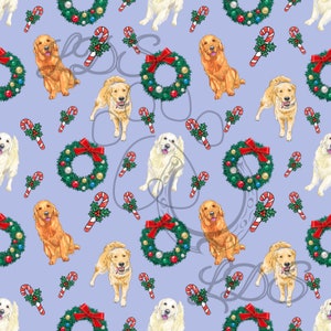 Seamless pattern, Christmas seamless, dog Christmas seamless, Christmas dogs, golden retriever, Dog seamless