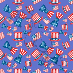 Fourth of July seamless pattern, seamless pattern, watercolor Fourth of July, hats, bows, July 4th