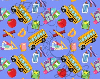 Seamless pattern, School seamless, School pattern, school supplies, school bus