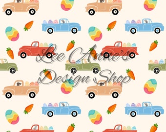 Seamless pattern, easter seamless, easter truck, truck seamless, bunny seamless, easter farm