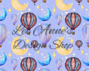 Seamless pattern, Moon seamless, balloon seamless, hot air balloon, moon and stars, watercolor moons