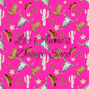 Seamless pattern, western seamless pattern, Cowboy pink seamless, cow skull, cactus seamless, western pink, cowboy, western watercolor