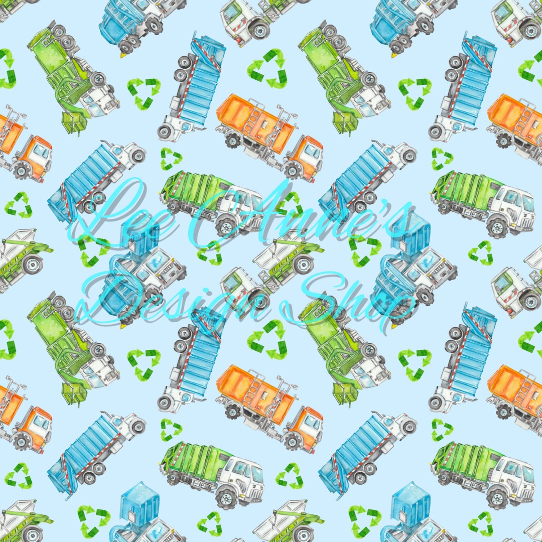 Seamless Pattern Garbage Truck Seamless Trash Truck Etsy