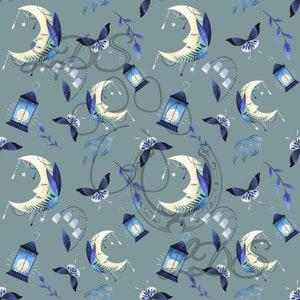 Seamless pattern, Moon pattern, magical pattern, lanterns, butterflies, mystical pattern