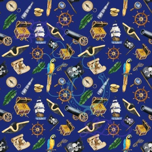 motif sans couture, motif pirate, pirate sans couture, pirates aquarelles, coffre au trésor, perroquet pirate, bateau pirate, carte au trésor, drapeau pirate