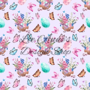 Motif sans couture, sans couture de Pâques, floral de Pâques, aquarelle de Pâques, papillon sans couture, panier de Pâques sans couture