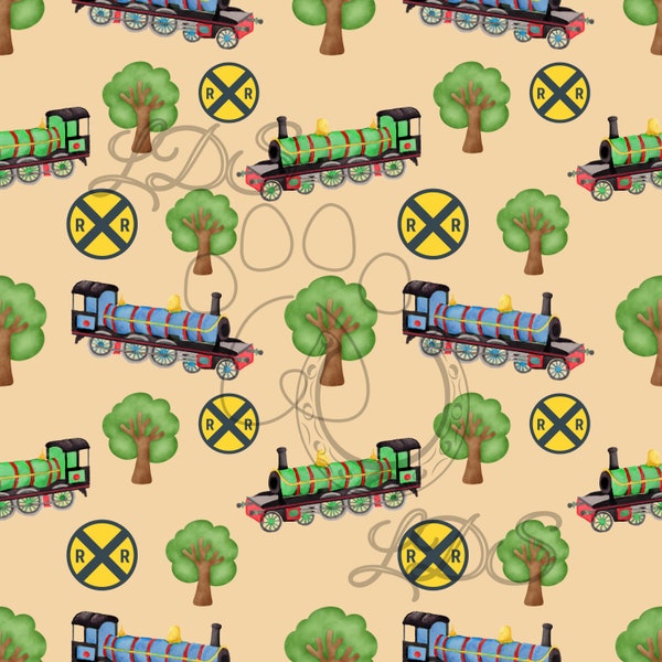 Seamless Pattern, train pattern, toy trains seamless, watercolor train, boys, trees, railroad crossing, kids