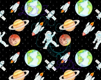 Modello senza cuciture, Modello astronauta, modello spaziale, pianeti, astronauta, terra, stelle, spazio, razzi, digitale, stelle