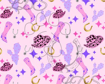 Seamless pattern, western seamless pattern, Cowgirl seamless pattern, pink cowgirl, pink boots, girly cowgirl, girly western