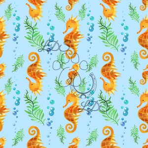 Modèle sans couture, motif hippocampe, hippocampe aquarelle, vie marine, créatures marines, herbiers, tropical
