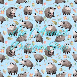 Nahtlose Muster, Possum Nahtlos, Opossum Nahtlos, Müll Nahtlos, Nagetier Nahtlos, Tier Nahtlos, Opossum Blumen