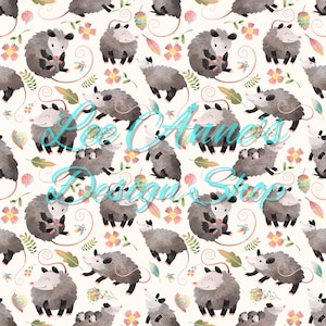 Nahtloses Muster, Possum nahtlos, Opossum nahtlos, Trash nahtlos, Nagetier nahtlos, Tier nahtlos, Opossum floral