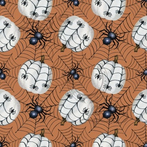 Seamless pattern,  Pumpkins and spiders pattern, halloween seamless pattern, Watercolor halloween pattern