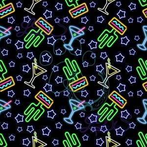 Patrón sin costuras, neón sin costuras, patrón de neón, cactus de neón, cactus, bebidas de neón, vegas, fiesta