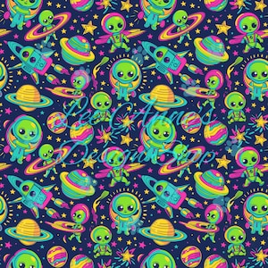 Seamless pattern, alien seamless, neon alien seamless, spaceship seamless, neon space seamless, neon seamless